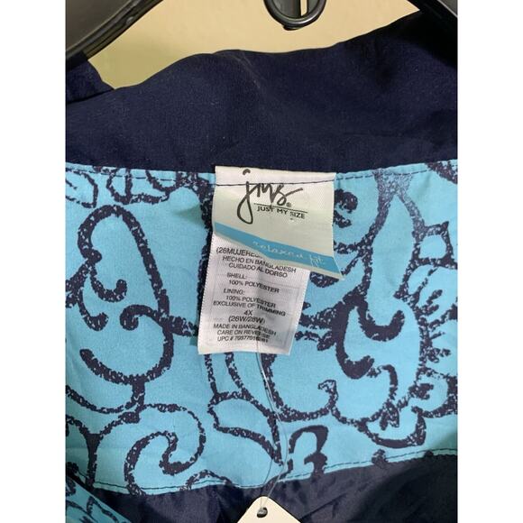 JMS Just My Size Jacket Size 4x Blue Turquoise Full Zip Long Sleeve Floral - Picture 2 of 3